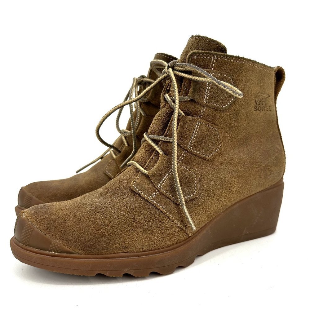 Sorel Toronto Lace-Up Wedge Ankle Boots Waterproof Suede Leather Tan Brown‎ 7